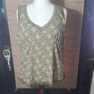 Faded Glory Floral Lace Olive Tank Top